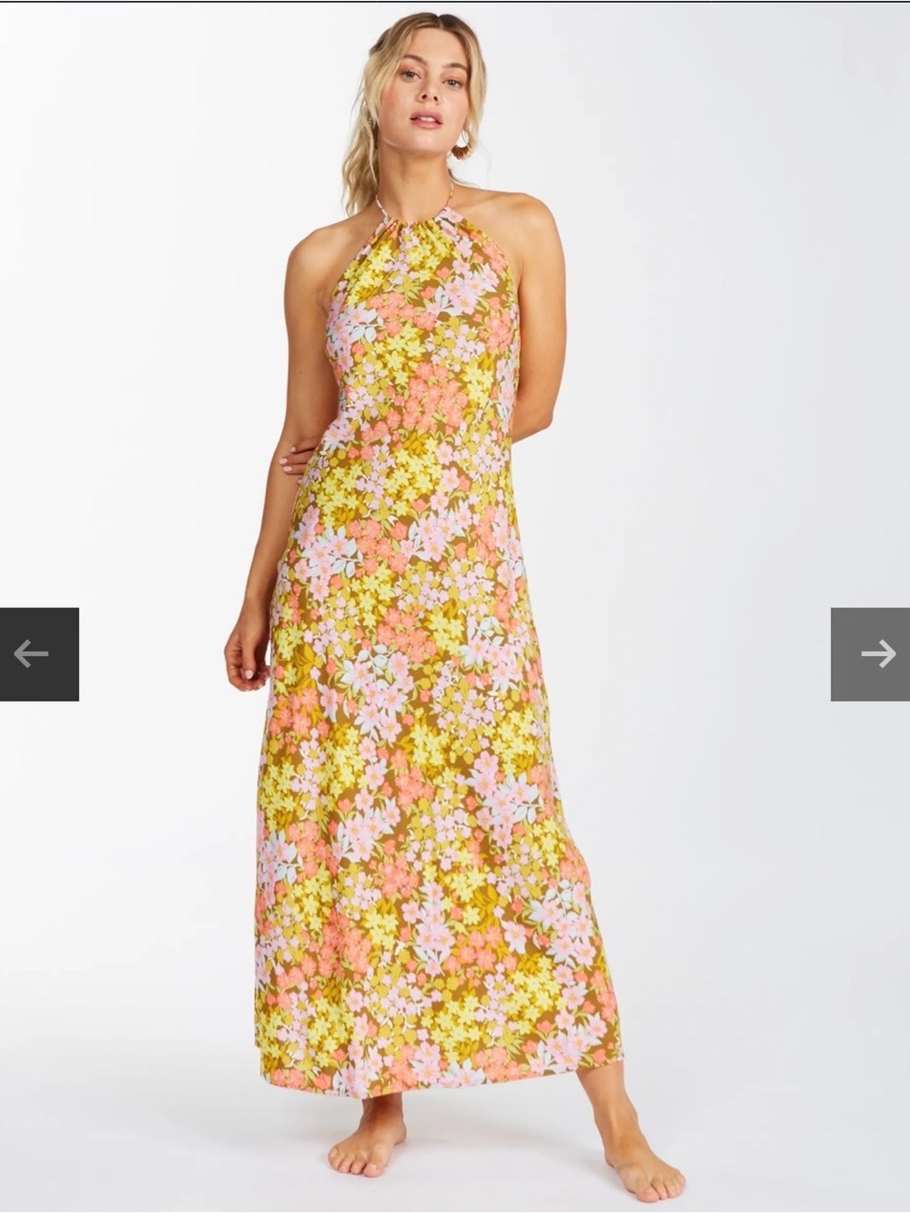 NWT Billabong Floral Halter Maxi Dress in Yellow and Pink size XS